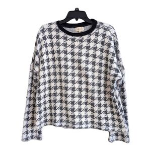Melloday Black & White Cropped Houndstooth LS Sweater Size XL
